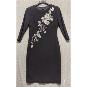 JS Collections Womens Embroidered Dress Size 10 Black Floral Open Back